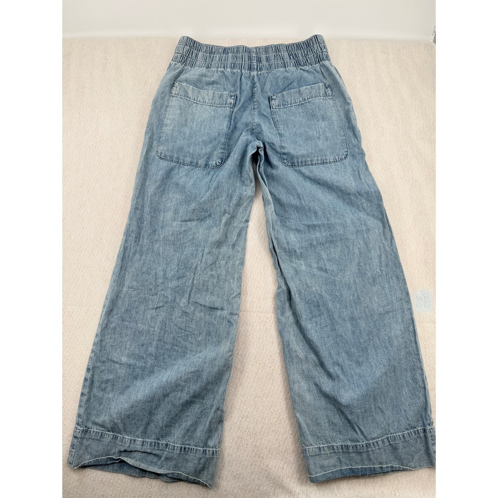We The Free Breezy Pull On Pants Blue Denim Elastic Waist Boho Resort Women Med - Picture 5 of 11